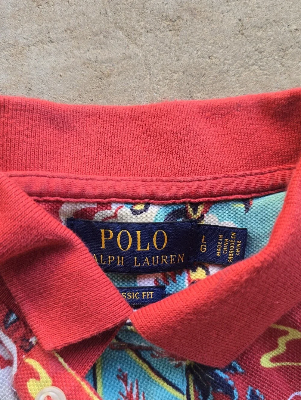 Polo Ralph Lauren Polo Shirt Men L Red Hawaiian Aloha Surfing Cotton Classic Fit